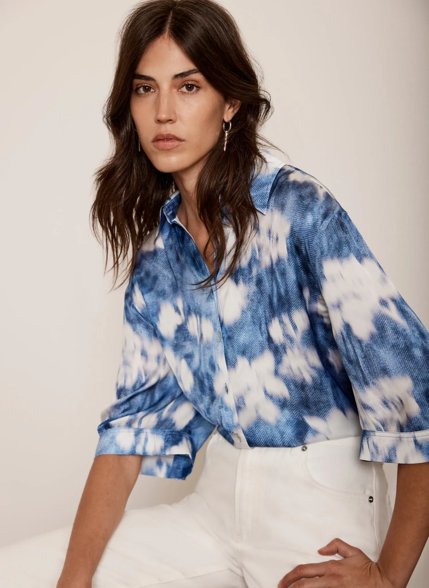 Blue Abstract Floral Print Satin Shirt sold by Mint Velvet product image thumbnail 5