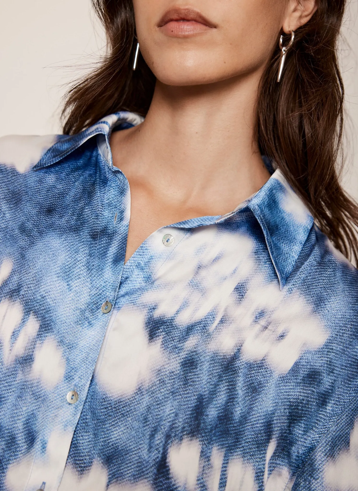 Blue Abstract Floral Print Satin Shirt sold by Mint Velvet product image thumbnail 4