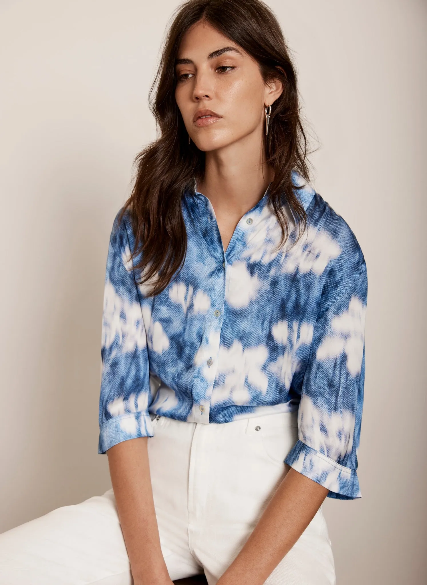 Blue Abstract Floral Print Satin Shirt sold by Mint Velvet product image thumbnail 3