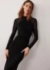 Black Mesh Ruched Midi Dress sold by Mint Velvet