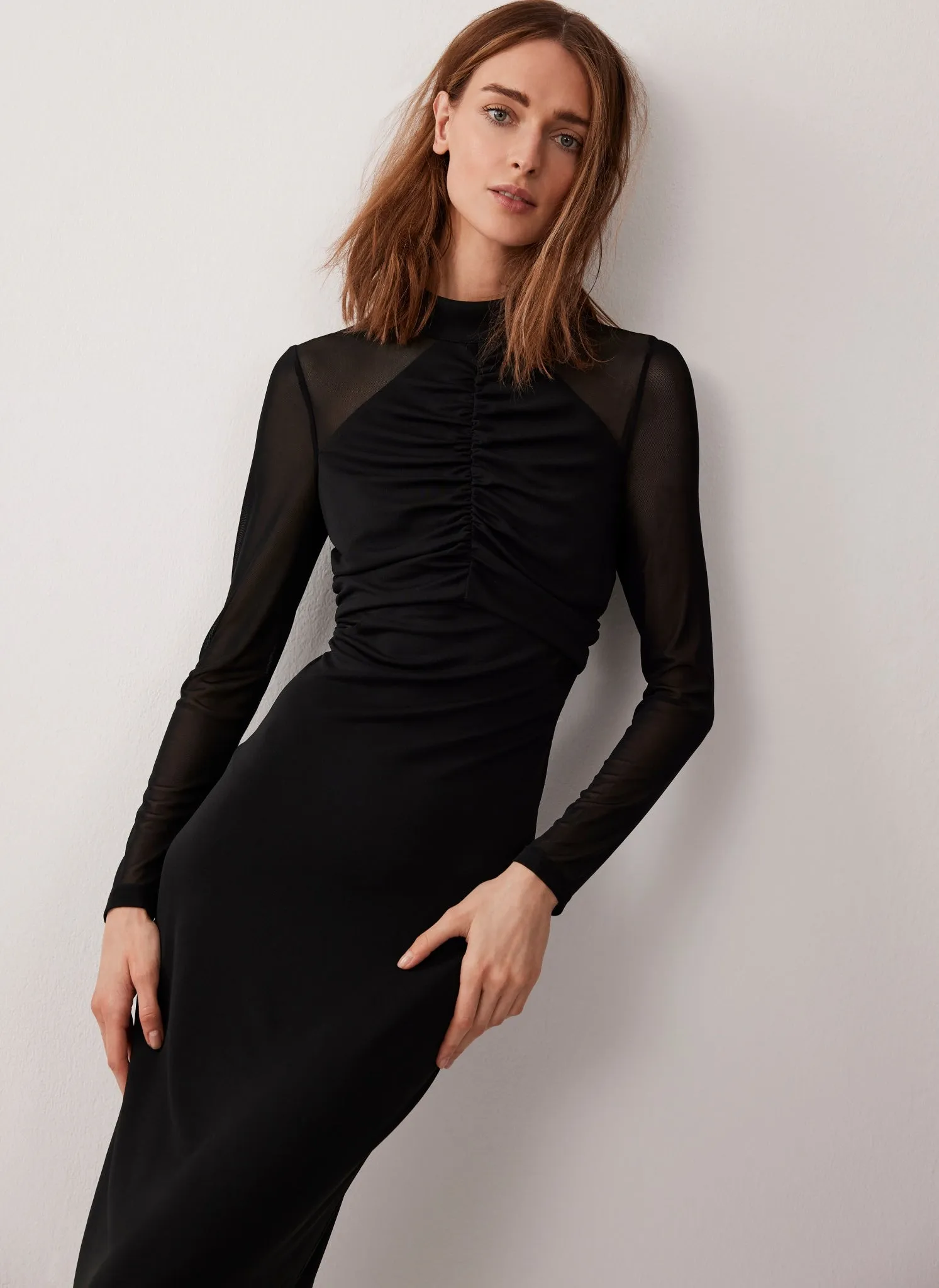 Black Mesh Ruched Midi Dress sold by Mint Velvet product image thumbnail 2