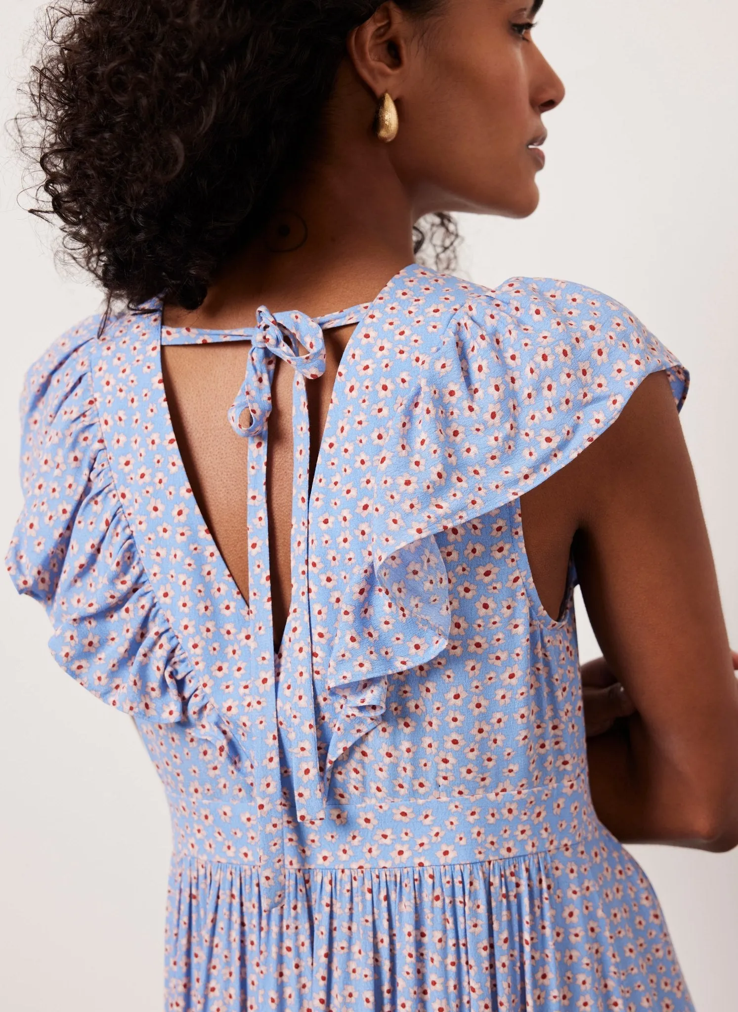 Blue Floral Print Ruffle Midi Dress sold by Mint Velvet product image thumbnail 5