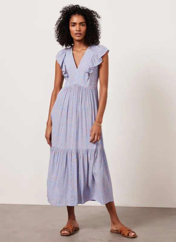 Blue Floral Print Ruffle Midi Dress sold by Mint Velvet