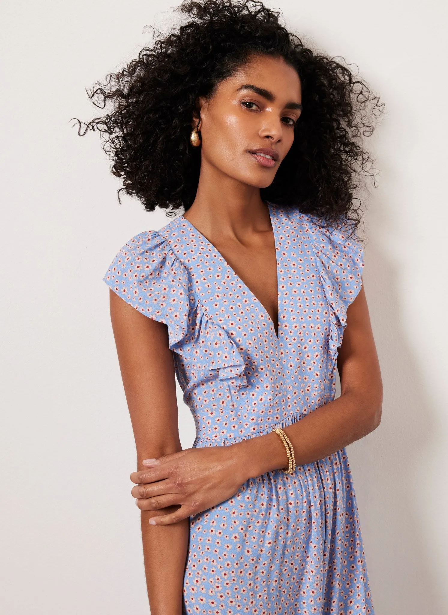 Blue Floral Print Ruffle Midi Dress sold by Mint Velvet product image thumbnail 2