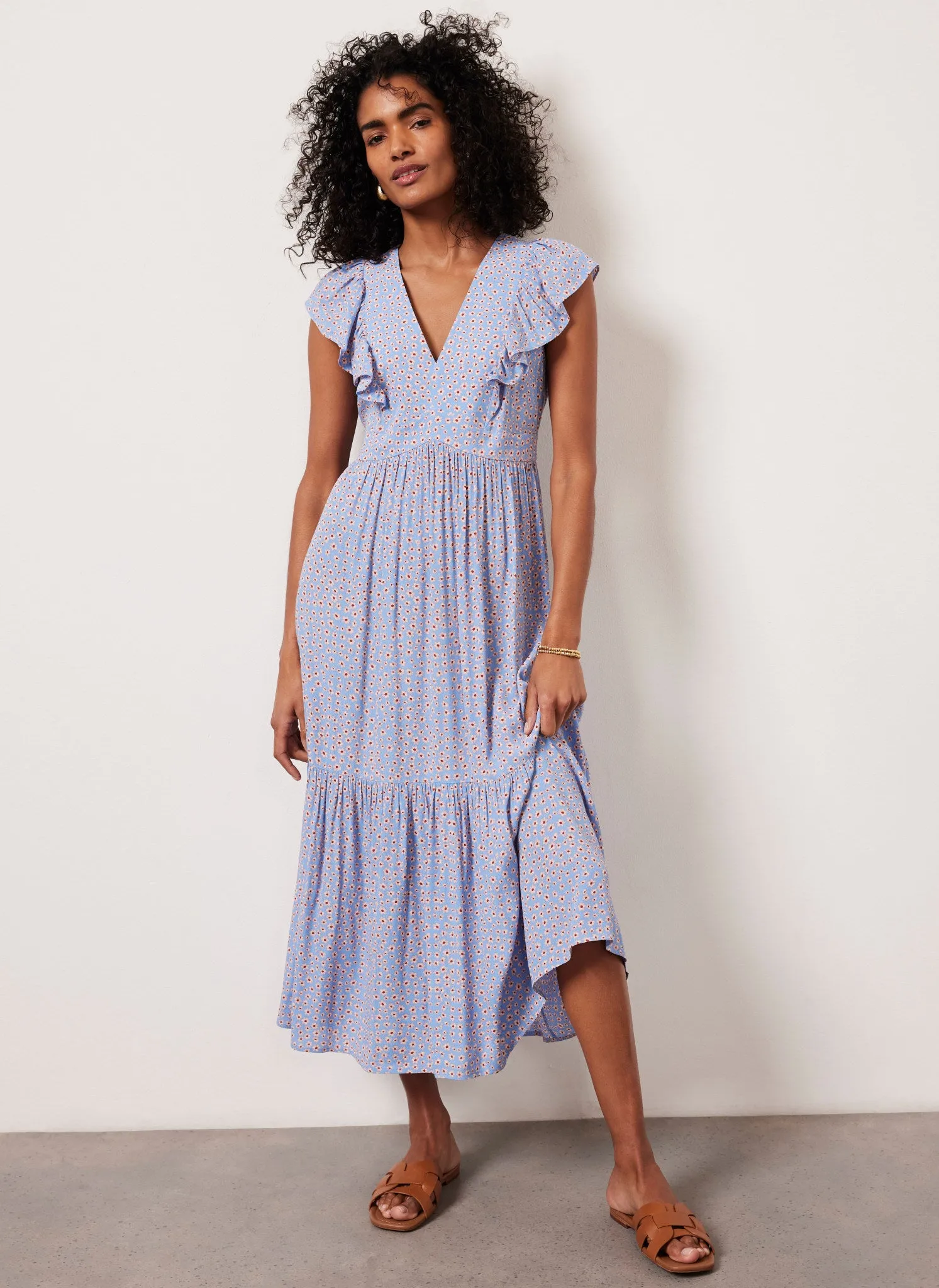 Blue Floral Print Ruffle Midi Dress sold by Mint Velvet product image thumbnail 4