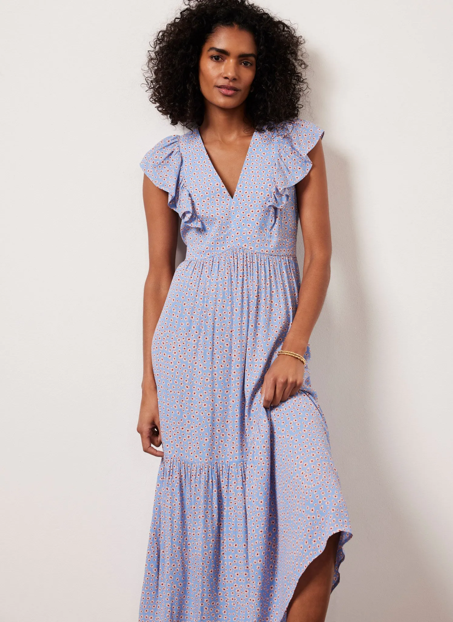 Blue Floral Print Ruffle Midi Dress sold by Mint Velvet product image thumbnail 3