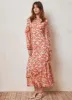 Orange Floral Print Ruffle Maxi Dress sold by Mint Velvet
