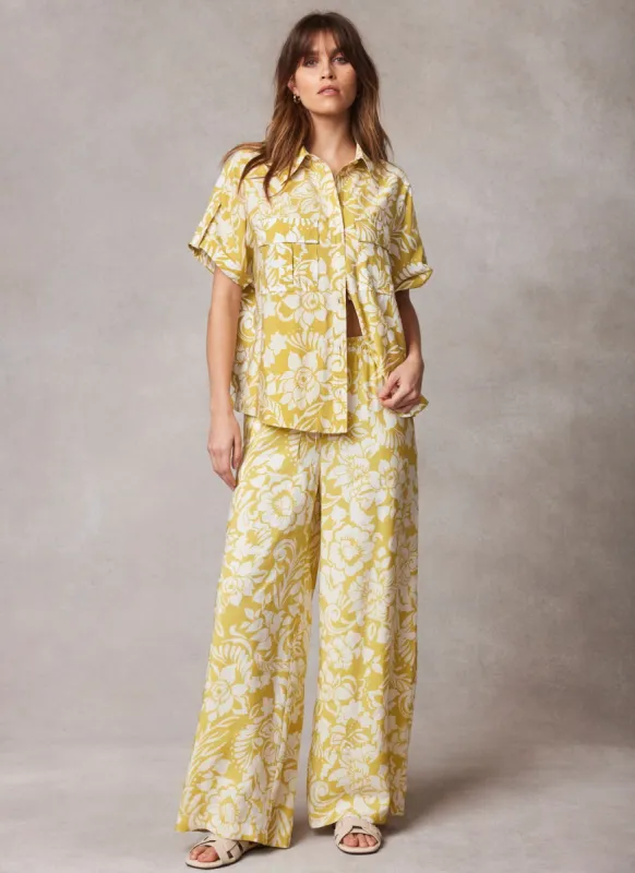 Yellow Floral Print Wide Leg Trousers sold by Mint Velvet