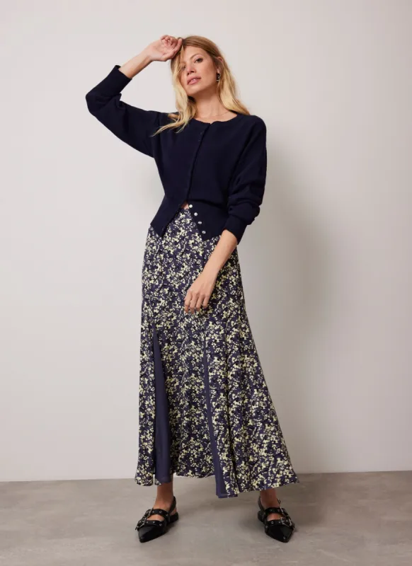 Navy Floral Print Godet Maxi Skirt sold by Mint Velvet