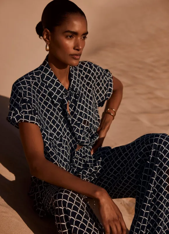 Navy Print Short Sleeve Shirt made by Mint Velvet