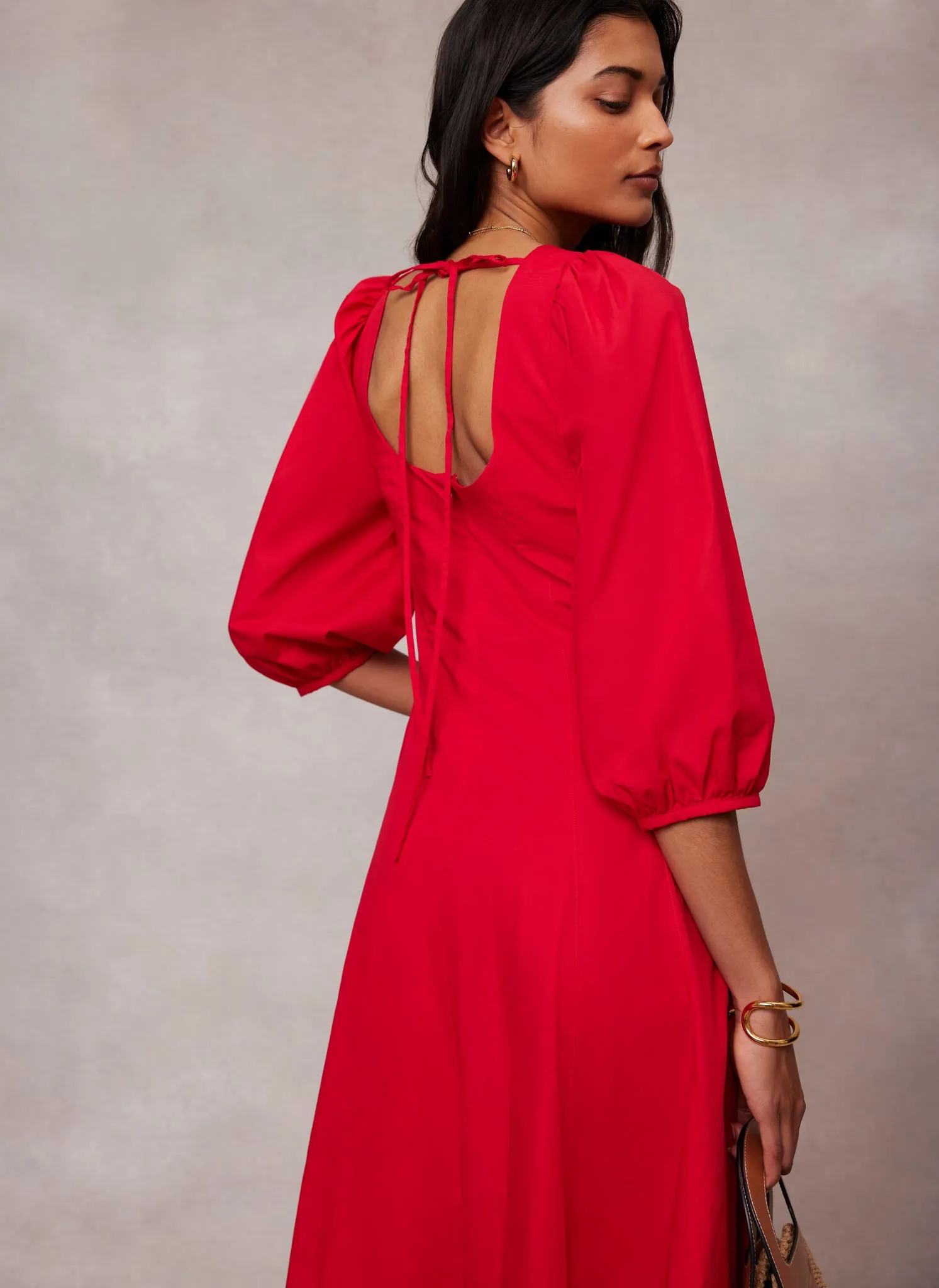 Red Cotton Puff Sleeve Midi Dress sold by Mint Velvet product image thumbnail 4