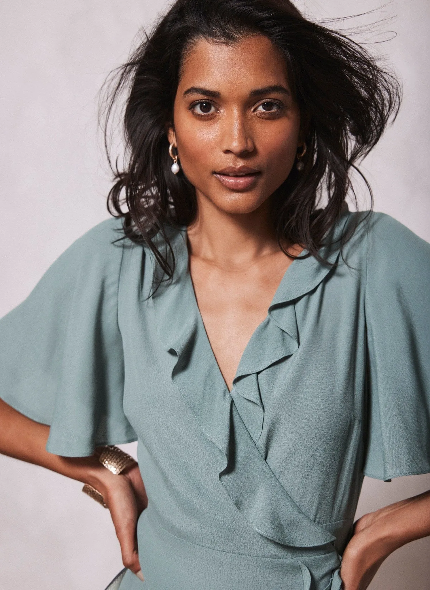 Sage Green Frill Wrap Dress sold by Mint Velvet product image thumbnail 2