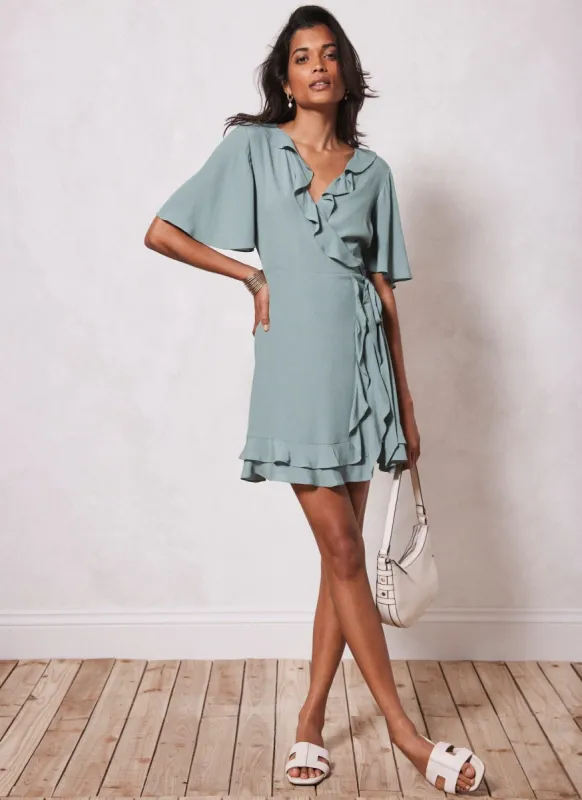 Sage Green Frill Wrap Dress sold by Mint Velvet
