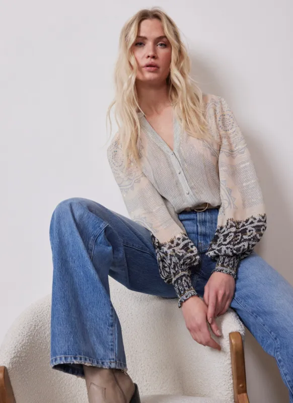 Beige Placement Print Blouse sold by Mint Velvet