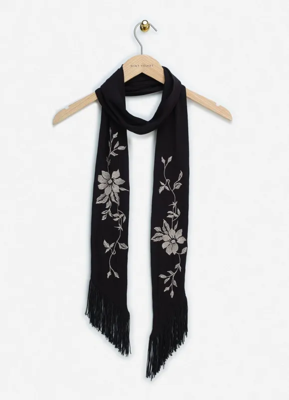 Black Embroidered Skinny Scarf sold by Mint Velvet
