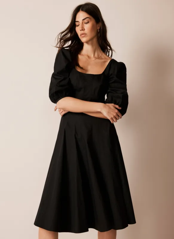 Black Cotton Puff Sleeve Midi Dress sold by Mint Velvet