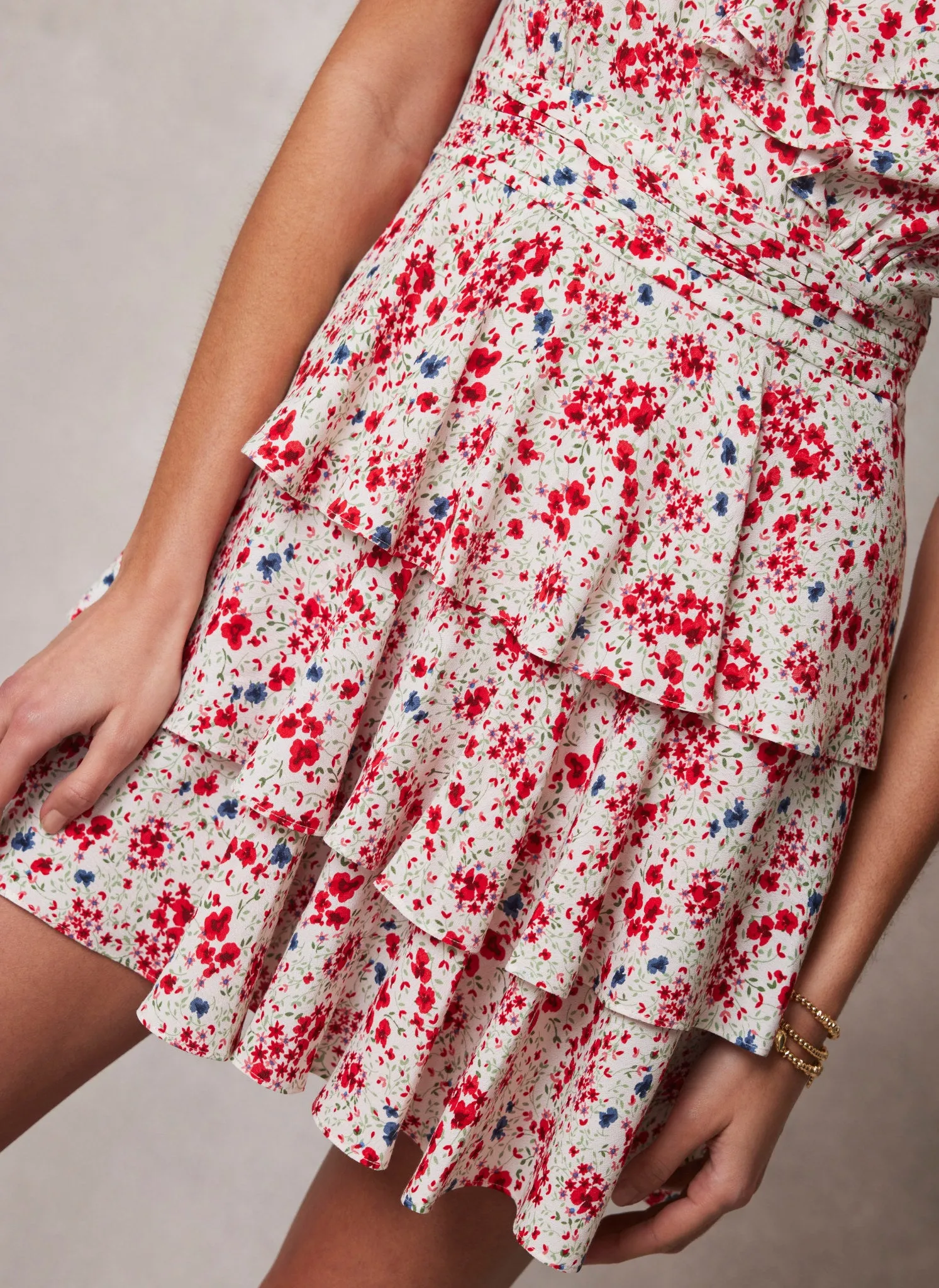 Cream Floral Print Ruffle Mini Dress sold by Mint Velvet product image thumbnail 3