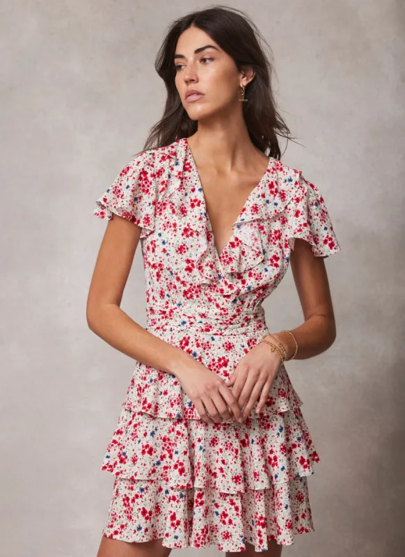 Cream Floral Print Ruffle Mini Dress sold by Mint Velvet