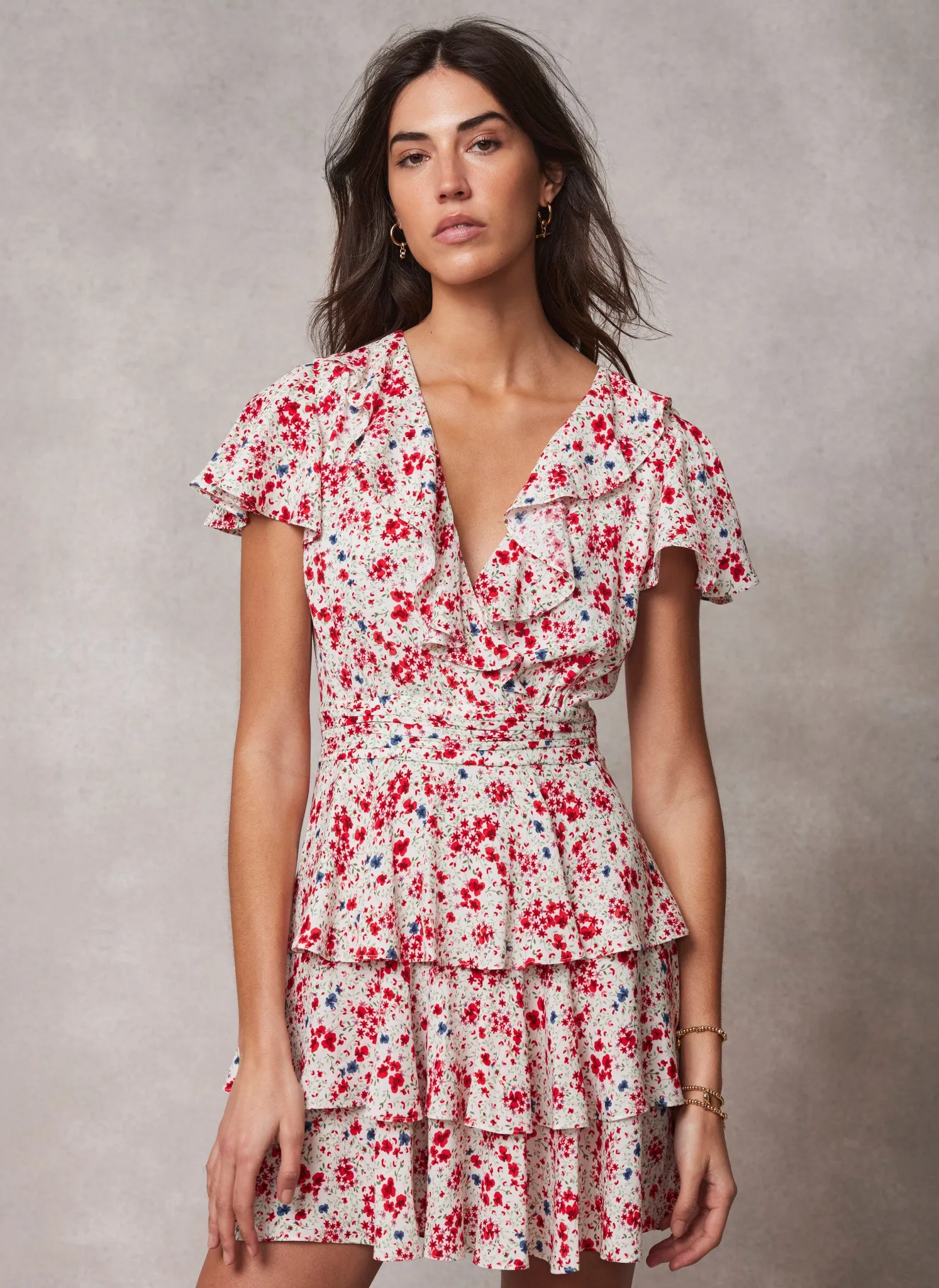 Cream Floral Print Ruffle Mini Dress sold by Mint Velvet product image thumbnail 5