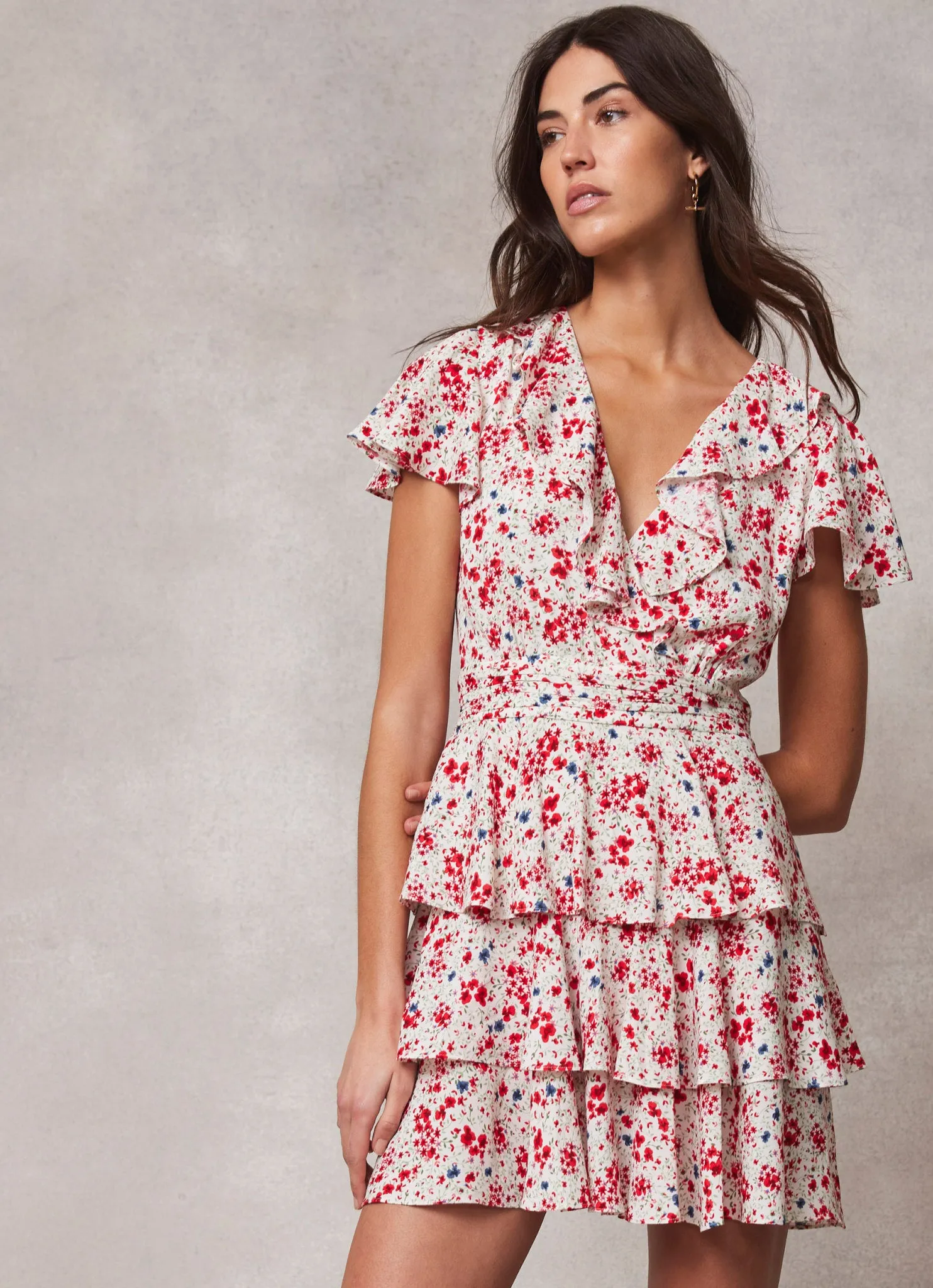 Cream Floral Print Ruffle Mini Dress sold by Mint Velvet product image thumbnail 4