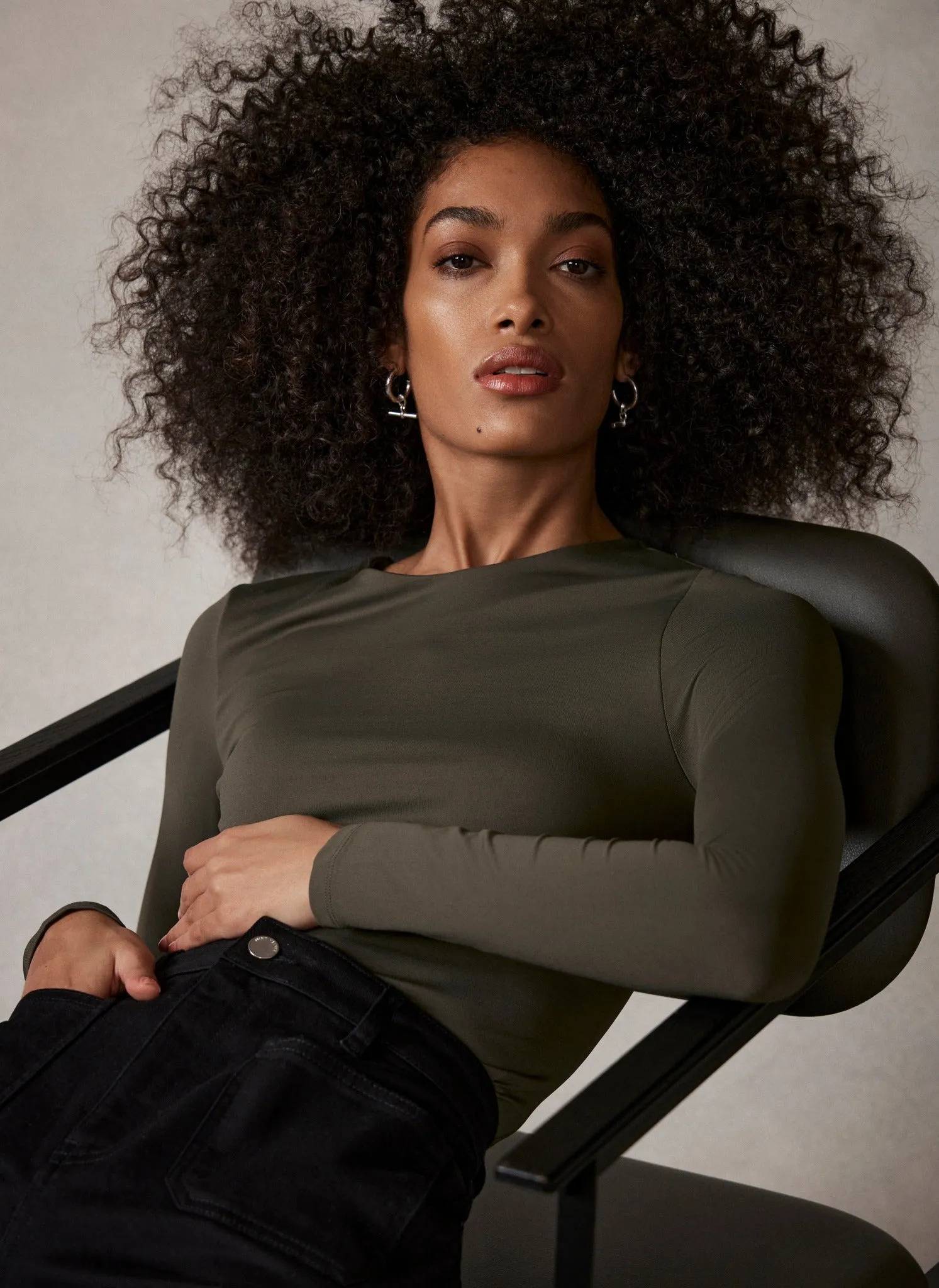 Khaki Layering Crew Neck Top sold by Mint Velvet