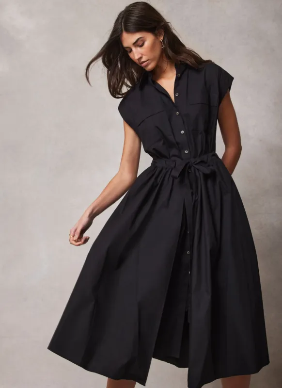Black Cotton Midi Shirt Dress sold by Mint Velvet