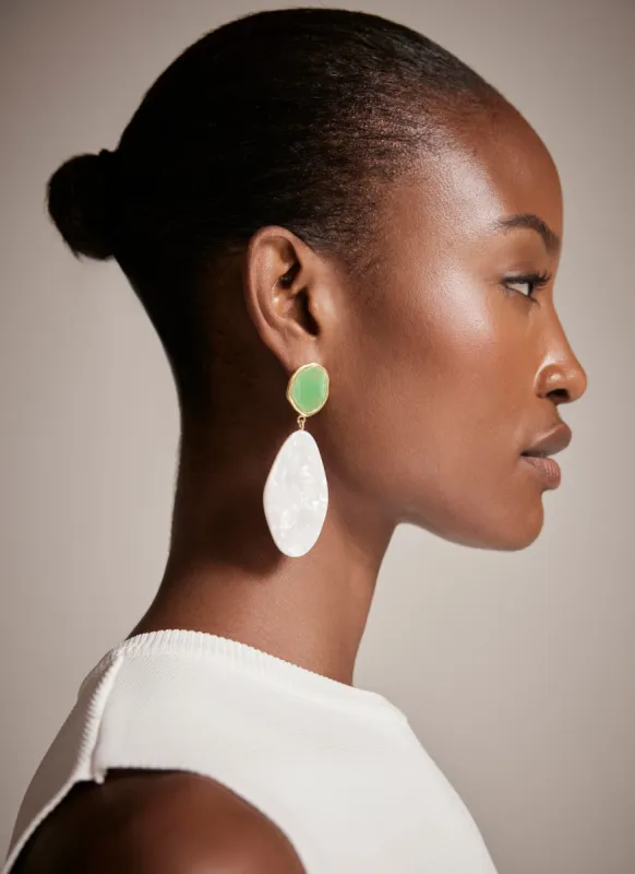 Gold Tone Green Stone Earrings sold by Mint Velvet