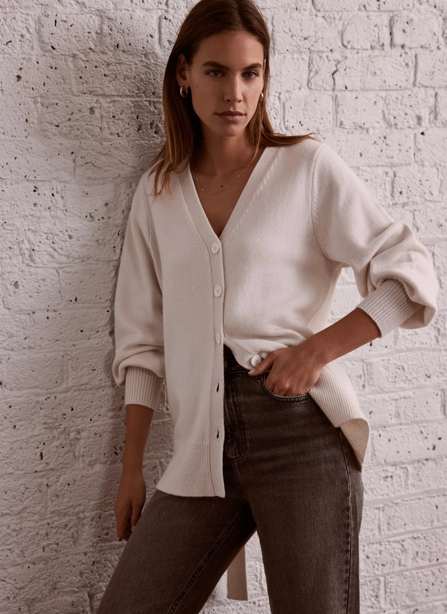 Cream Cotton Blend Belted Cardigan sold by Mint Velvet