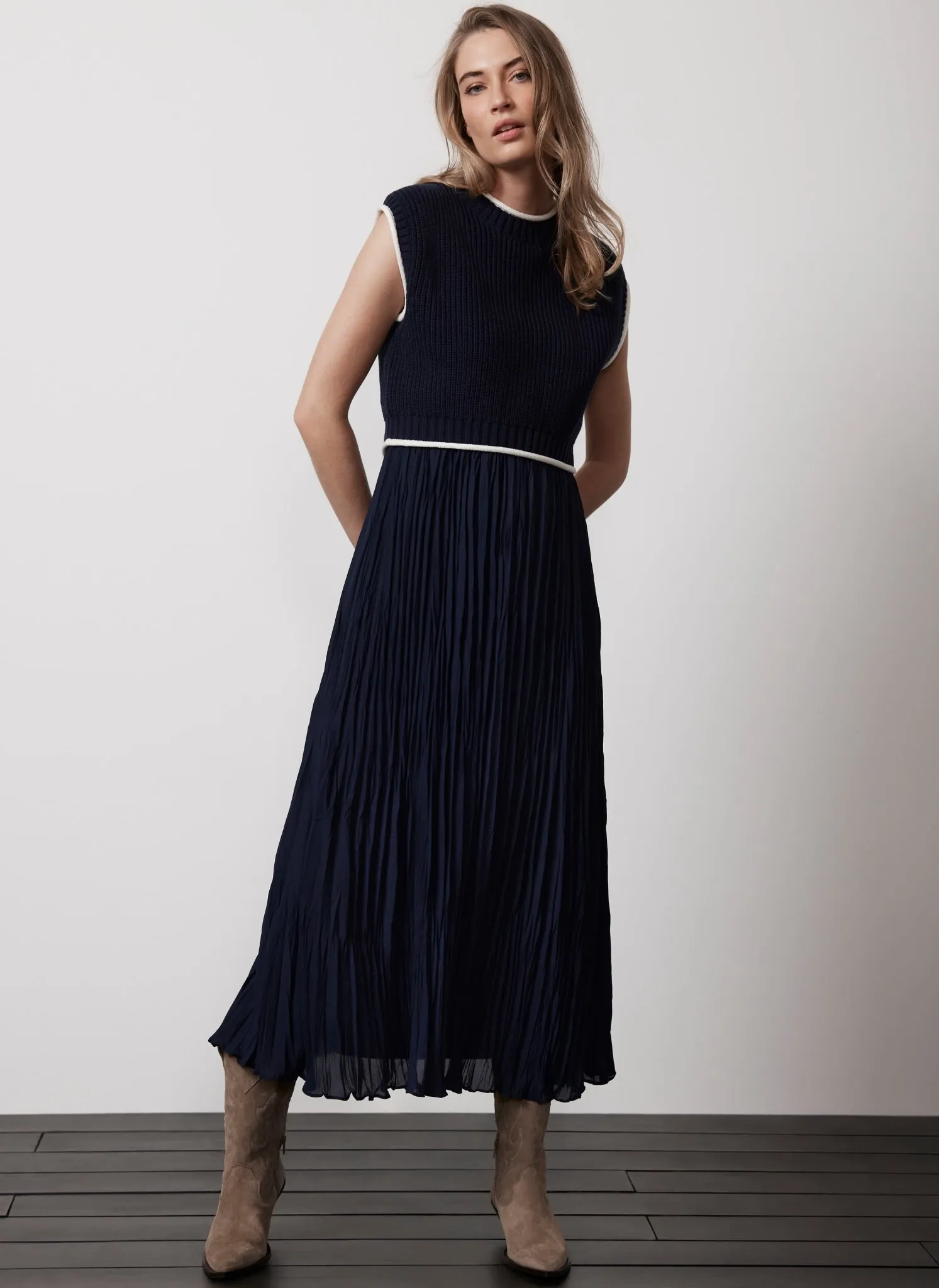 Navy Cotton Blend Ribbed Knit Dress sold by Mint Velvet product image thumbnail 5