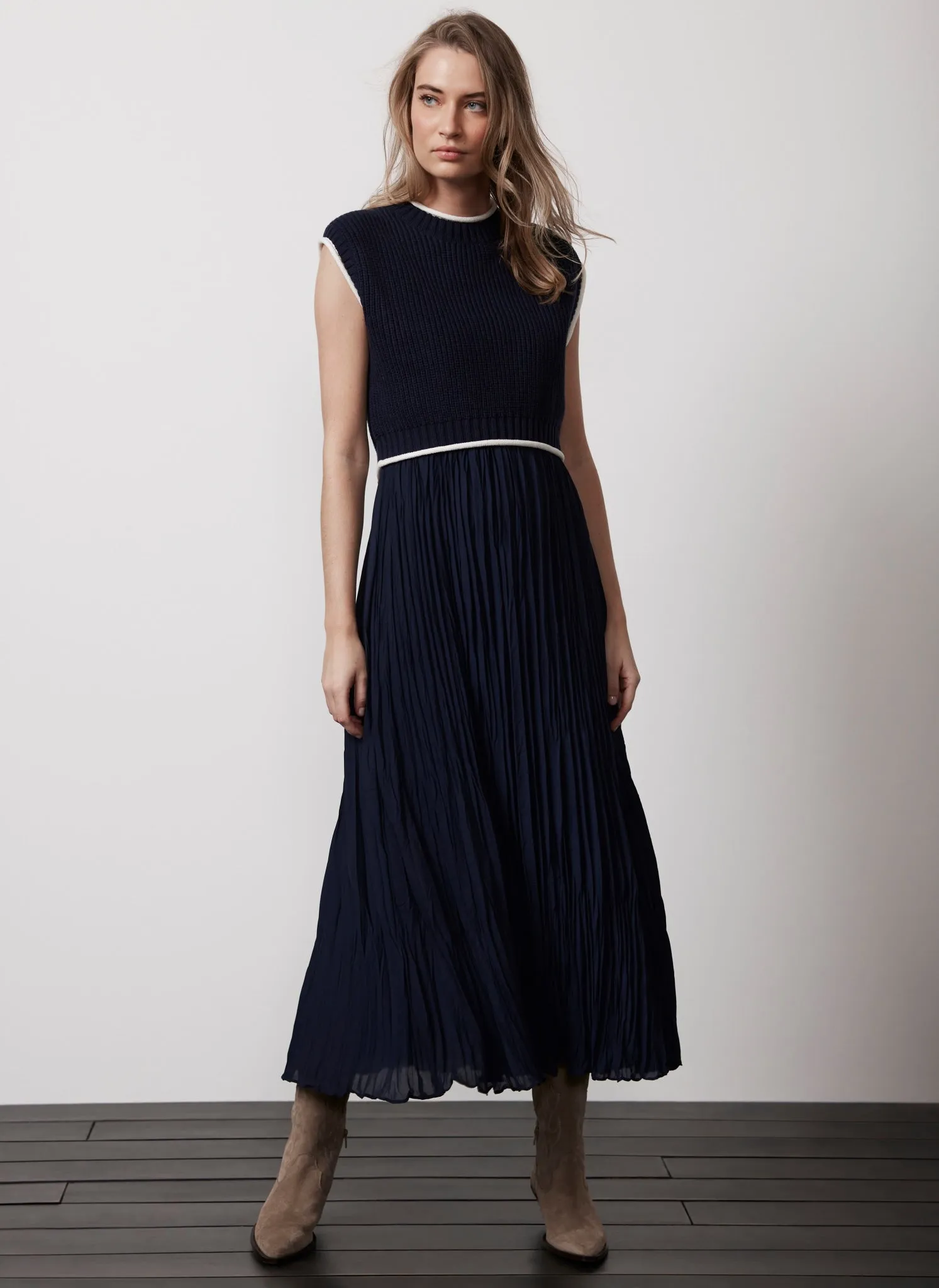 Navy Cotton Blend Ribbed Knit Dress sold by Mint Velvet