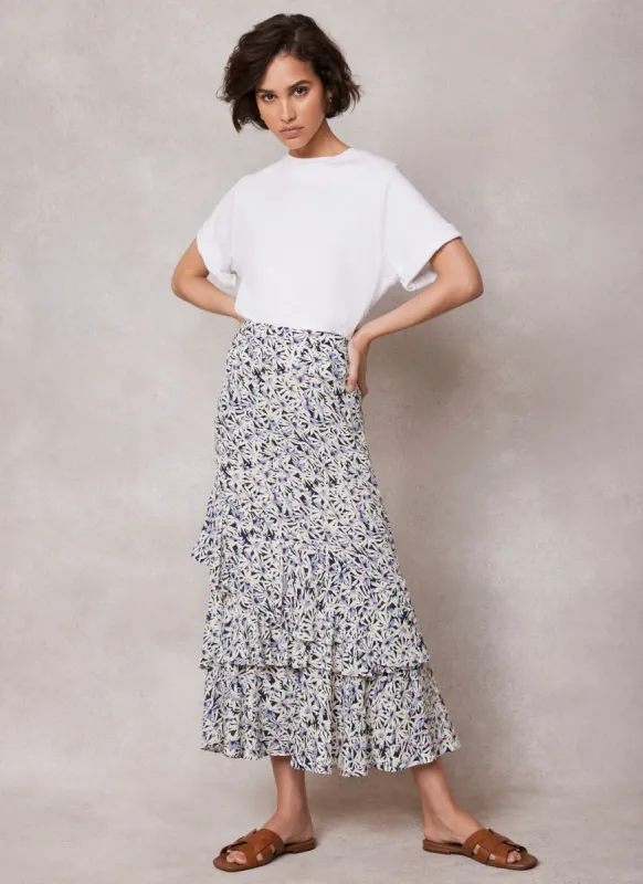 Neutral Floral Print Midi Skirt sold by Mint Velvet