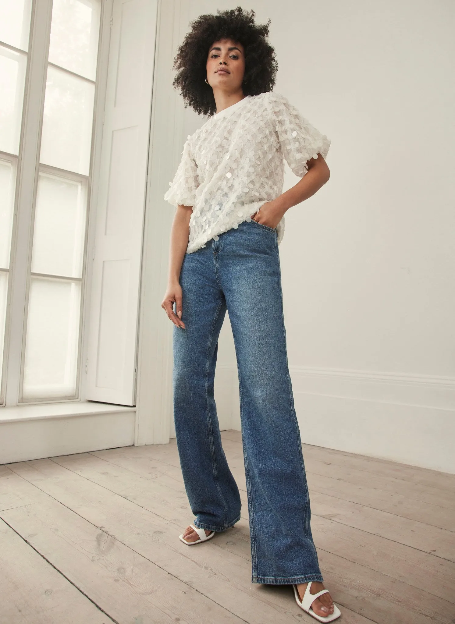 Cream Sequin Mesh T-Shirt sold by Mint Velvet product image thumbnail 2