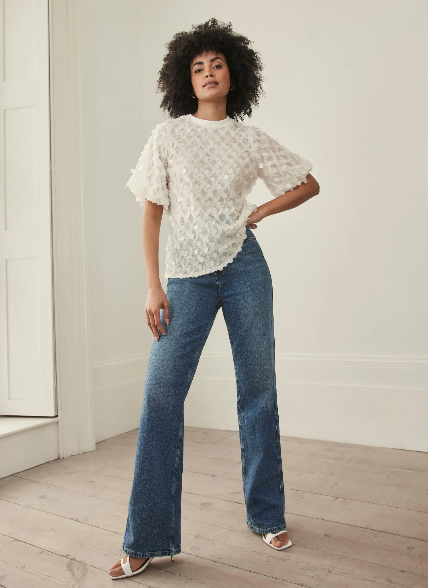 Cream Sequin Mesh T-Shirt sold by Mint Velvet product image thumbnail 4
