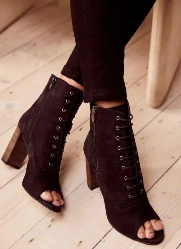 Jas Black Suede Peep Toe Boots sold by Mint Velvet