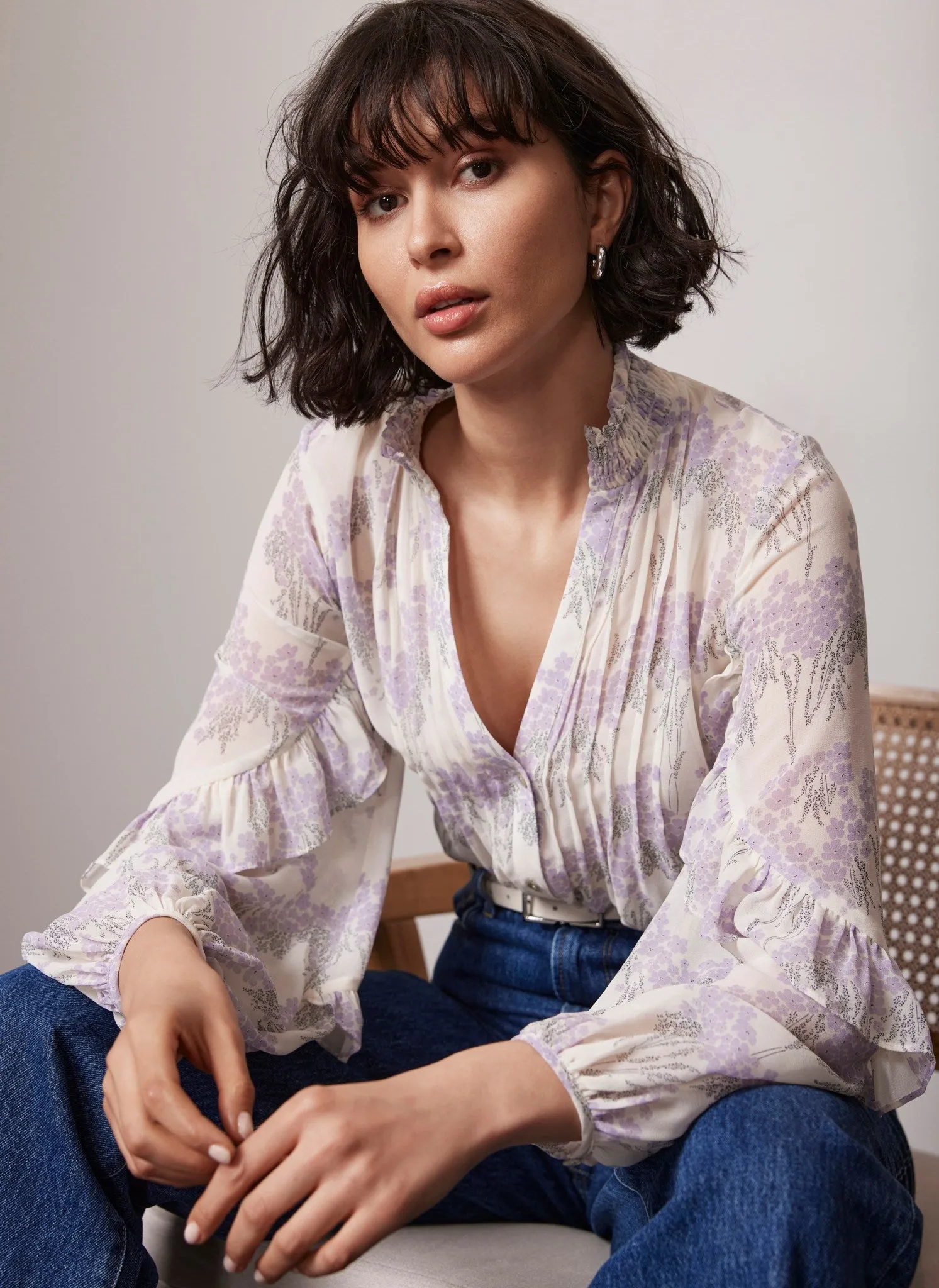 White Floral Print Blouse sold by Mint Velvet