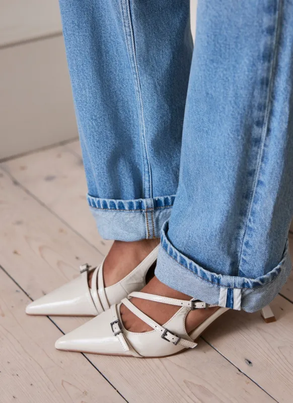 Cream Leather Buckle Slingback Heels sold by Mint Velvet