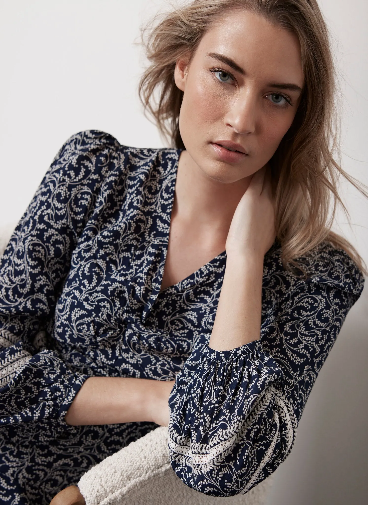 Navy Floral Print Midi Dress sold by Mint Velvet product image thumbnail 5