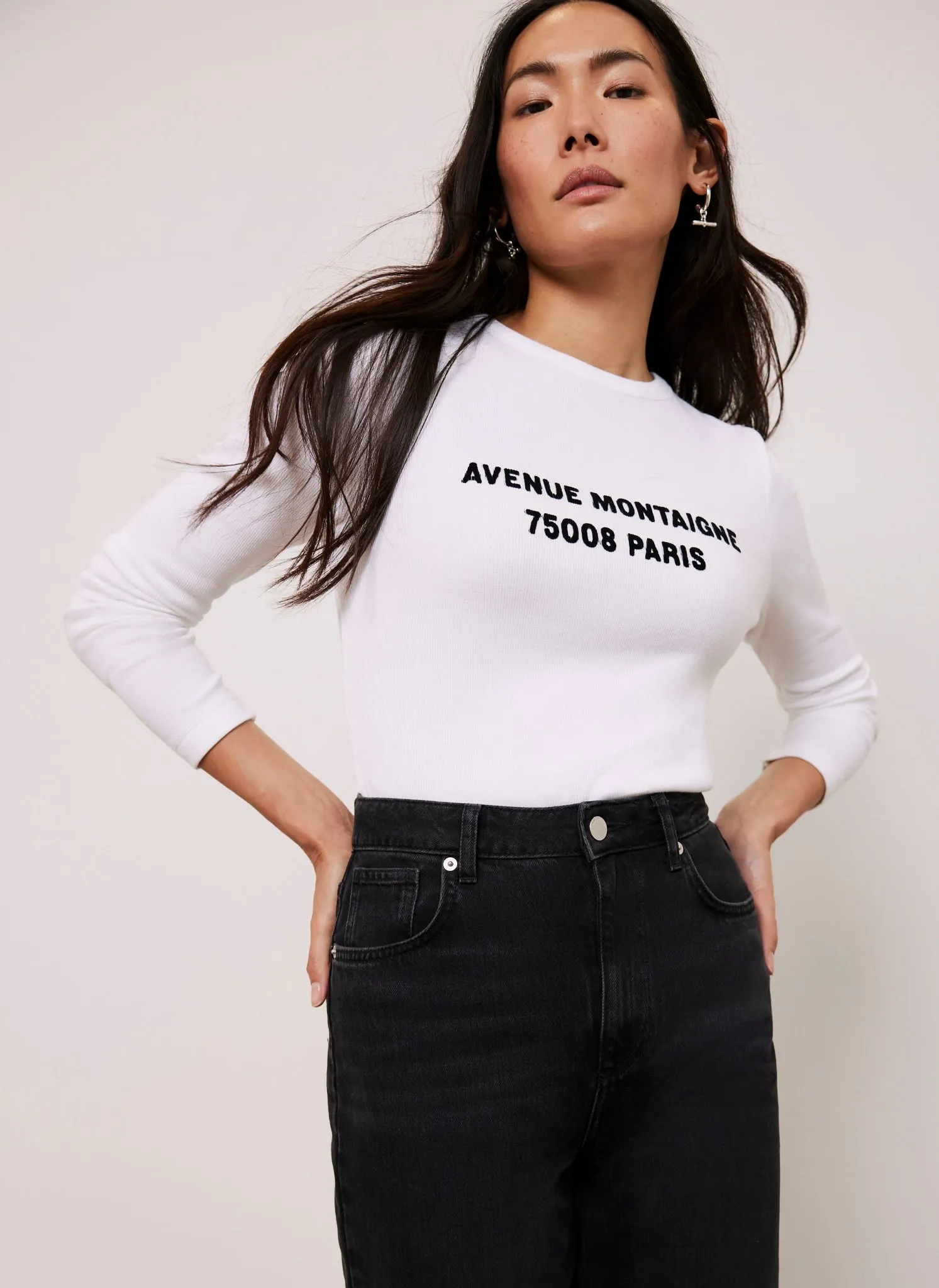 White Cotton Blend Paris Slogan Top sold by Mint Velvet