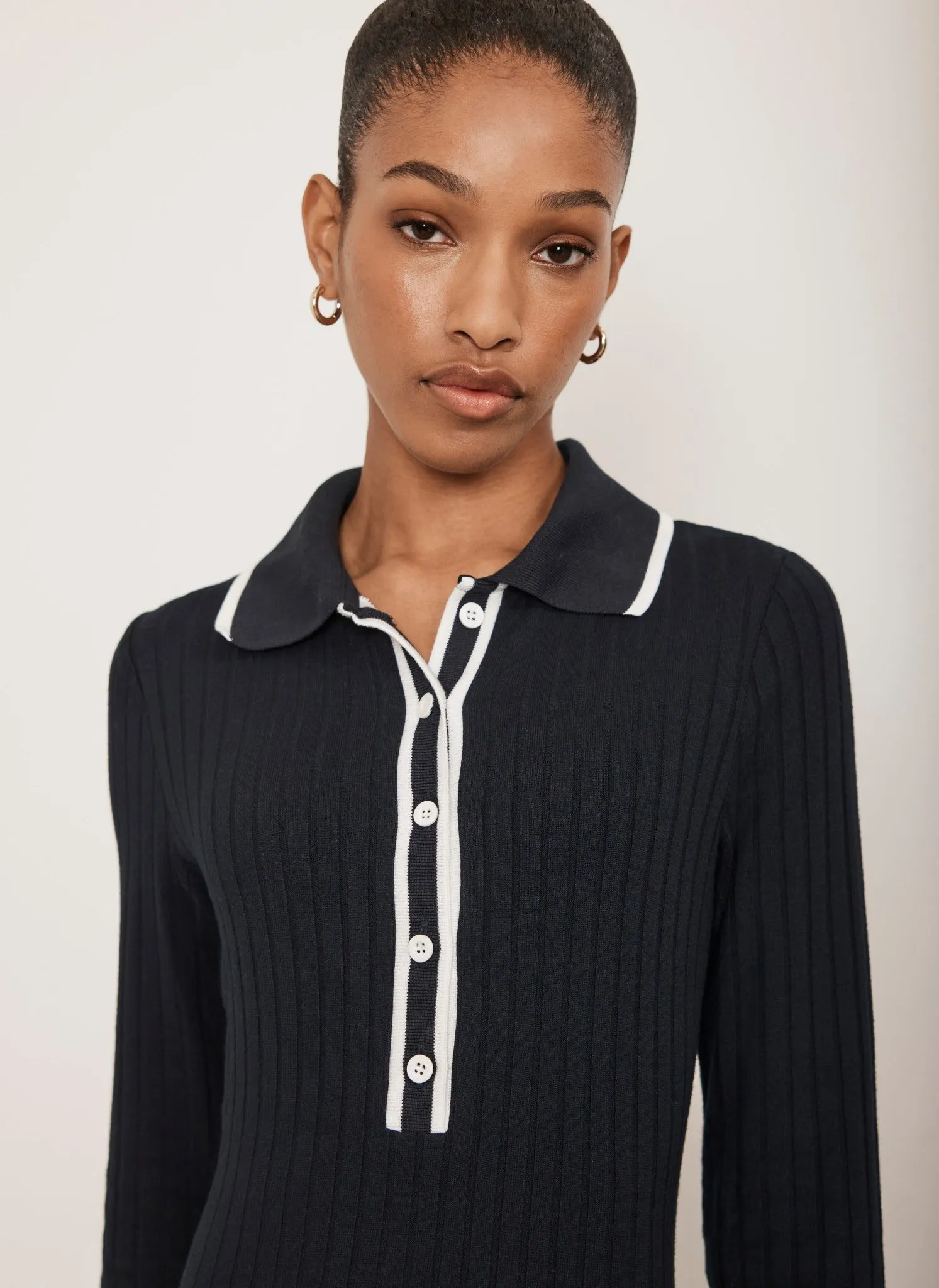 Khaki Ribbed Contrast Trim Polo Midi Dress sold by Mint Velvet product image thumbnail 5