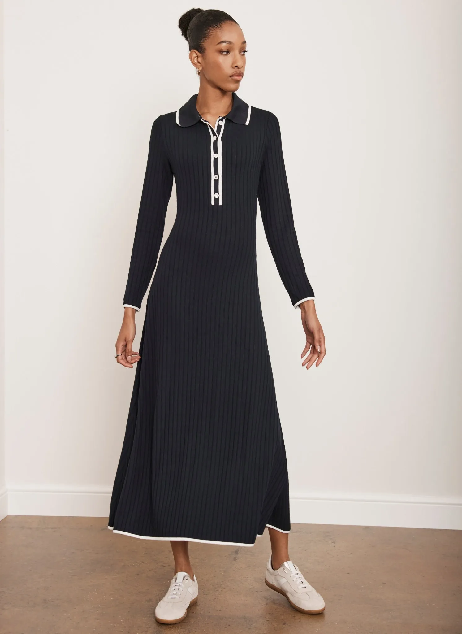 Khaki Ribbed Contrast Trim Polo Midi Dress sold by Mint Velvet