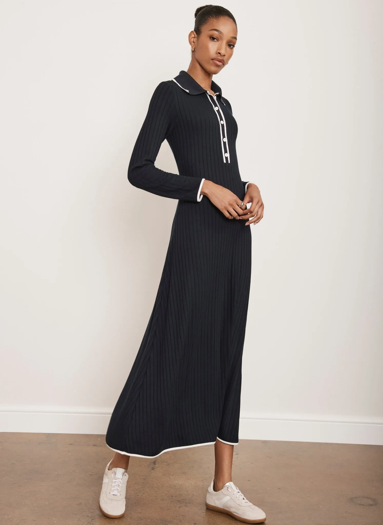 Khaki Ribbed Contrast Trim Polo Midi Dress sold by Mint Velvet product image thumbnail 2
