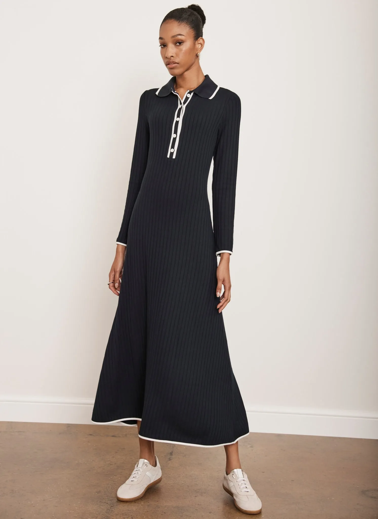 Khaki Ribbed Contrast Trim Polo Midi Dress sold by Mint Velvet product image thumbnail 4