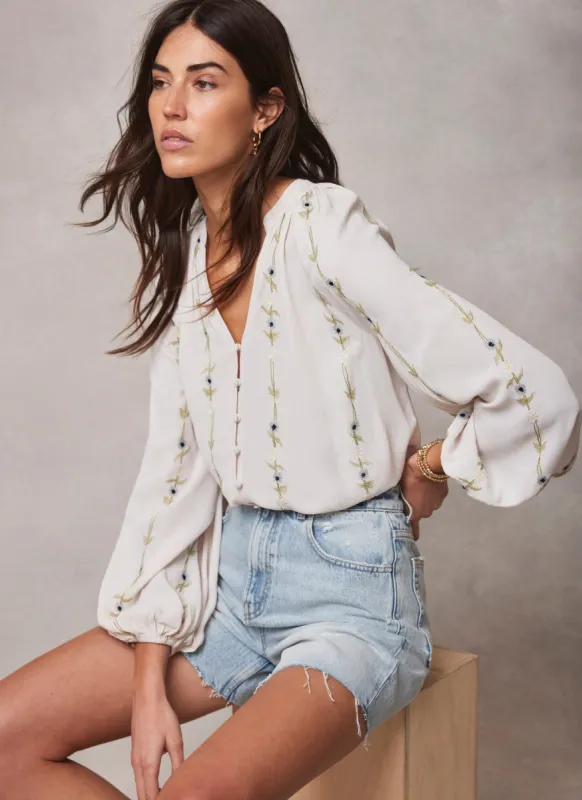 Neutral Floral Embroidered Blouse sold by Mint Velvet