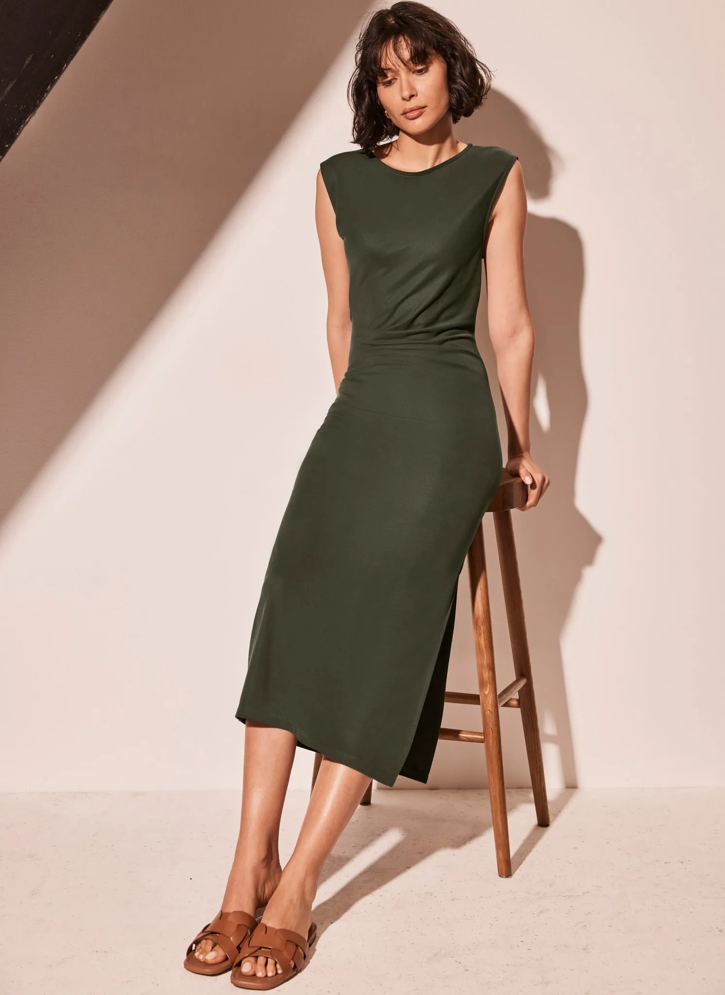 Khaki Jersey Column Midi Dress sold by Mint Velvet product image thumbnail 4