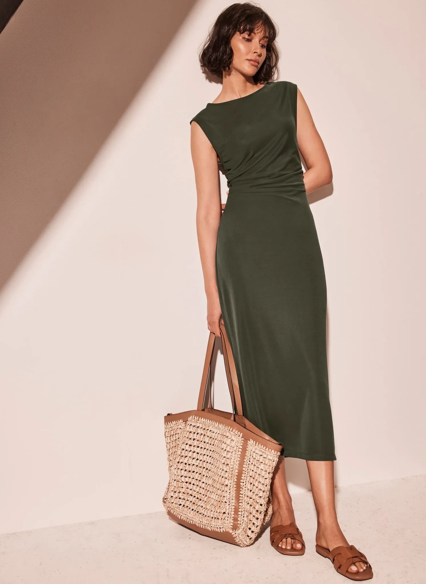 Khaki Jersey Column Midi Dress sold by Mint Velvet product image thumbnail 3
