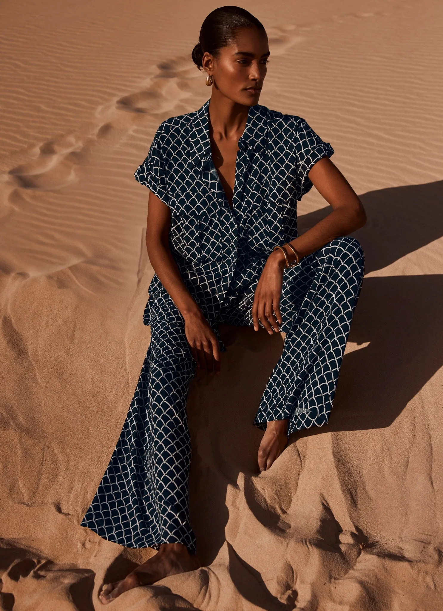 Navy Print Wide Leg Trousers sold by Mint Velvet