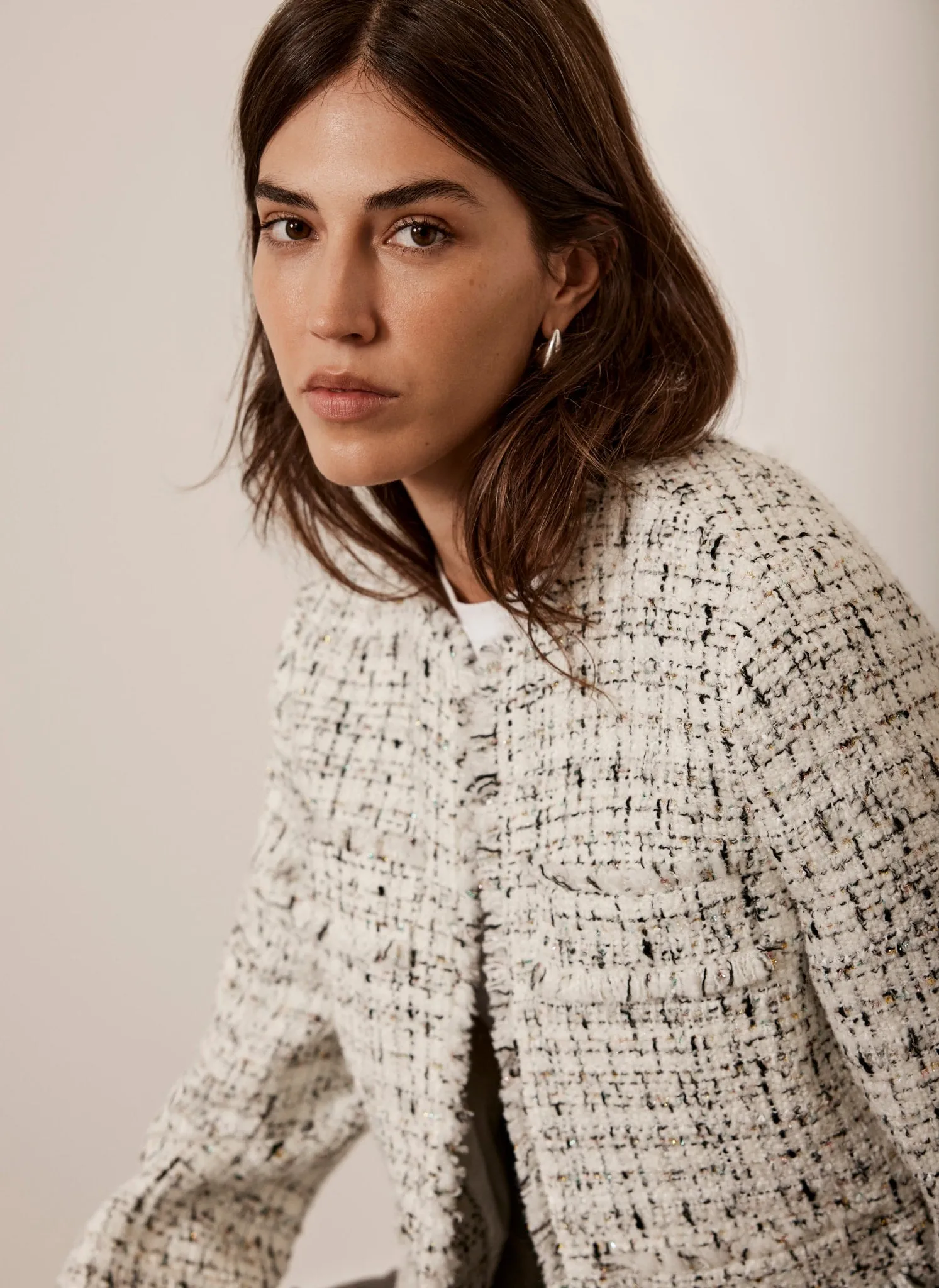 Cream Wool Blend Textured Boucle Jacket sold by Mint Velvet product image thumbnail 3