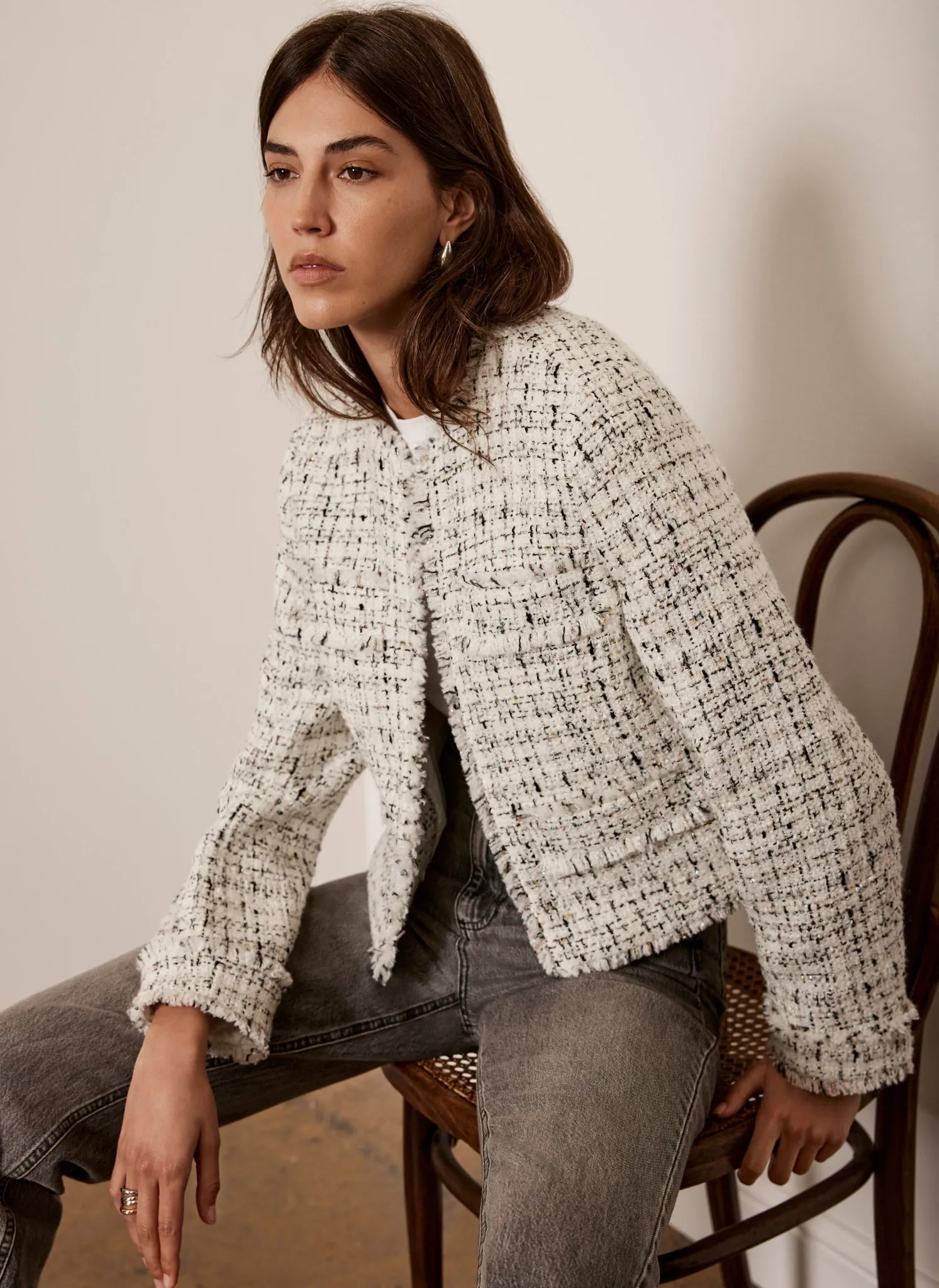 Cream Wool Blend Textured Boucle Jacket sold by Mint Velvet product image thumbnail 2