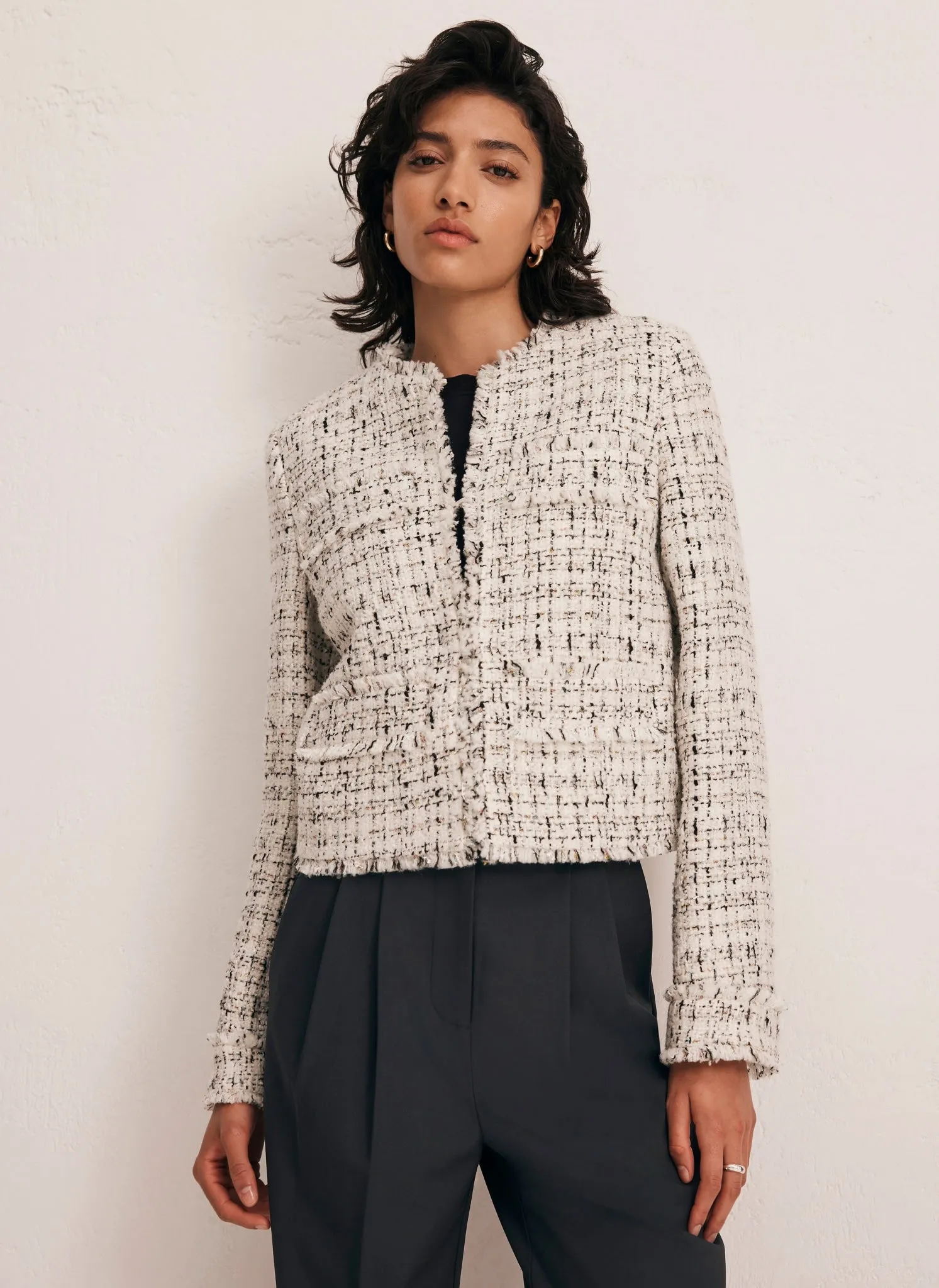 Cream Wool Blend Textured Boucle Jacket sold by Mint Velvet product image thumbnail 4