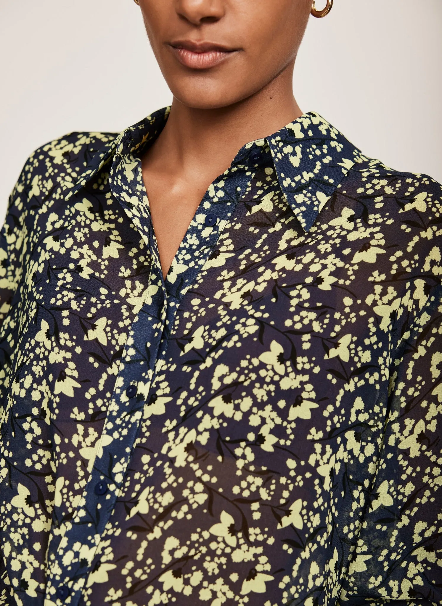 Navy Floral Print Longline Shirt sold by Mint Velvet product image thumbnail 4